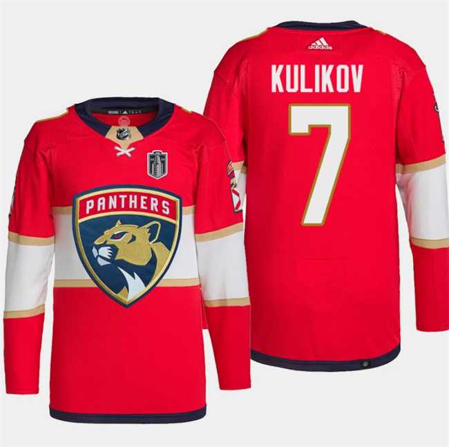 Men%27s Florida Panthers #7 Dmitry Kulikov Red 2024 Stanley Cup Final Patch Stitched Jersey Dzhi